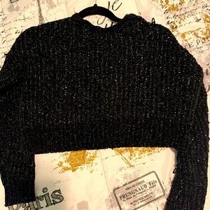 Forever 21 black crop sliver sparkle sweater